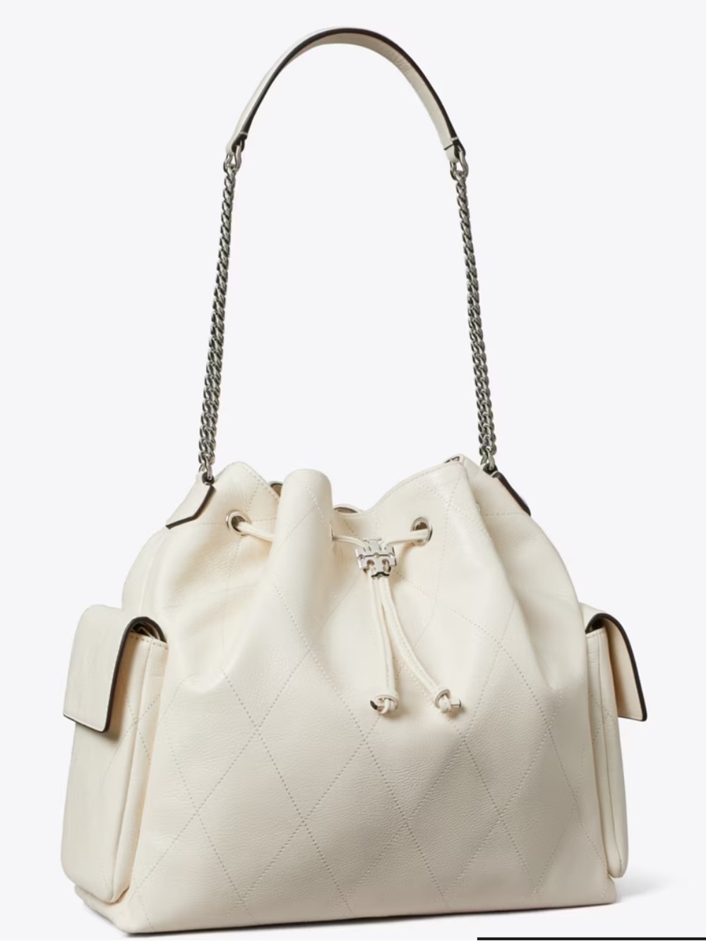 Tory Burch Cream Quilted Drawstring Chain-Handle Shoulder Bag